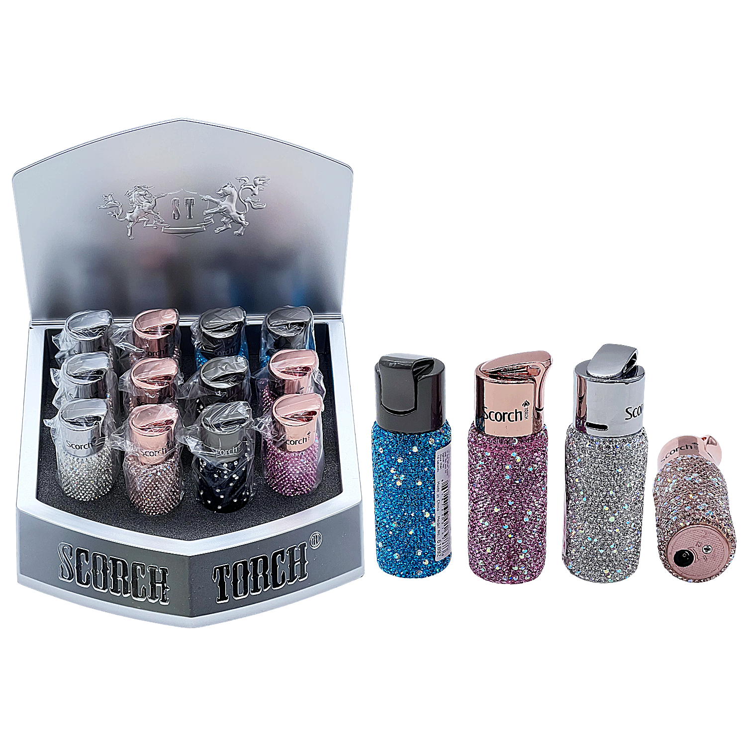 Scorch Cylindrical Bling Descorations Single Flame Torch Lighter (61892-1) | 3 Inches | 12 Count Display product image