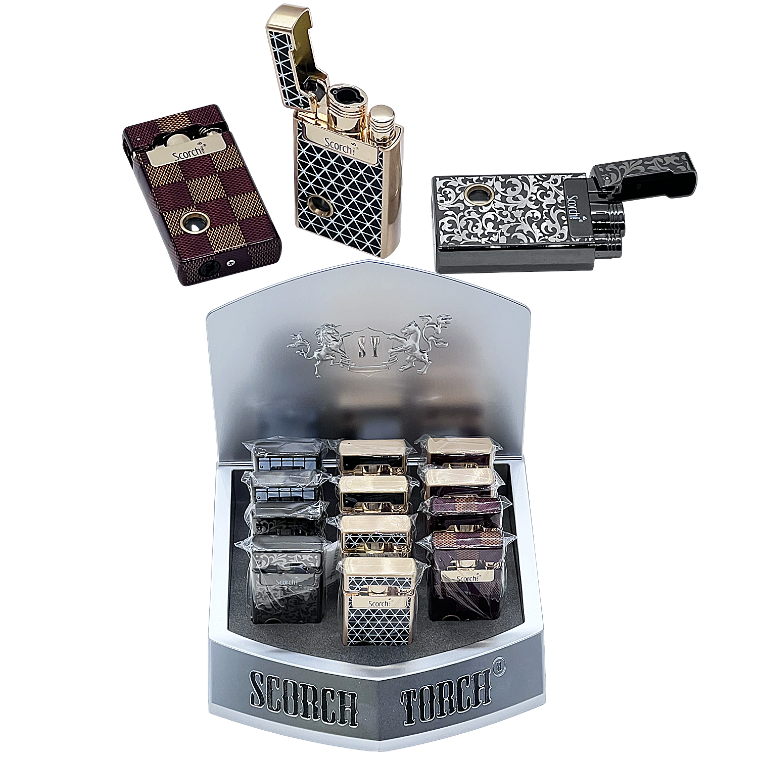 Scorch Flip Cap Metal Dual Flame Torch Lighter (61850-1) | 2.75 Inches | 12 Count Display product image