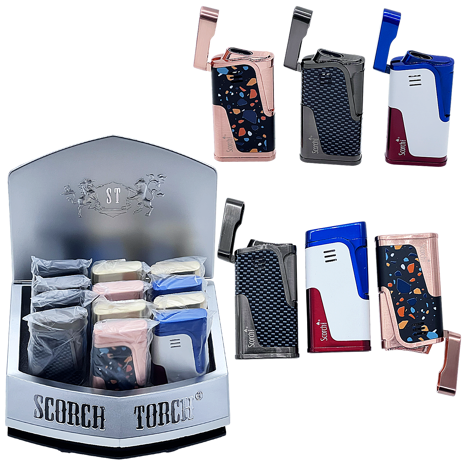 Scorch Slanted With Smooth Press Dual Flame Torch Lighter (61791-2T) | 6 Inches | 12 Count Display product image