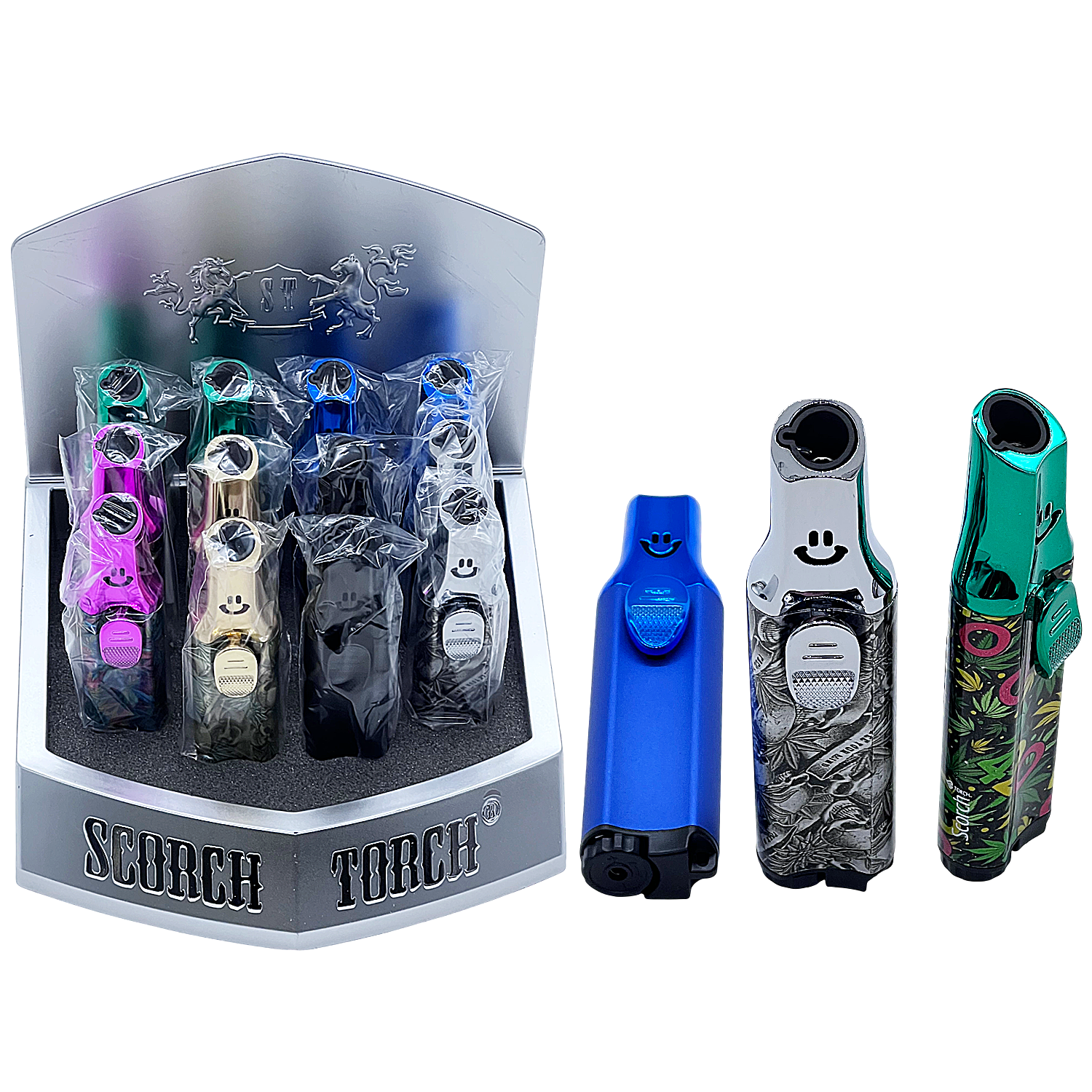 Scorch Smiley Face Single Flame Torch Lighter (61840-1) | 4.1 Inches | 12 Count Display product image