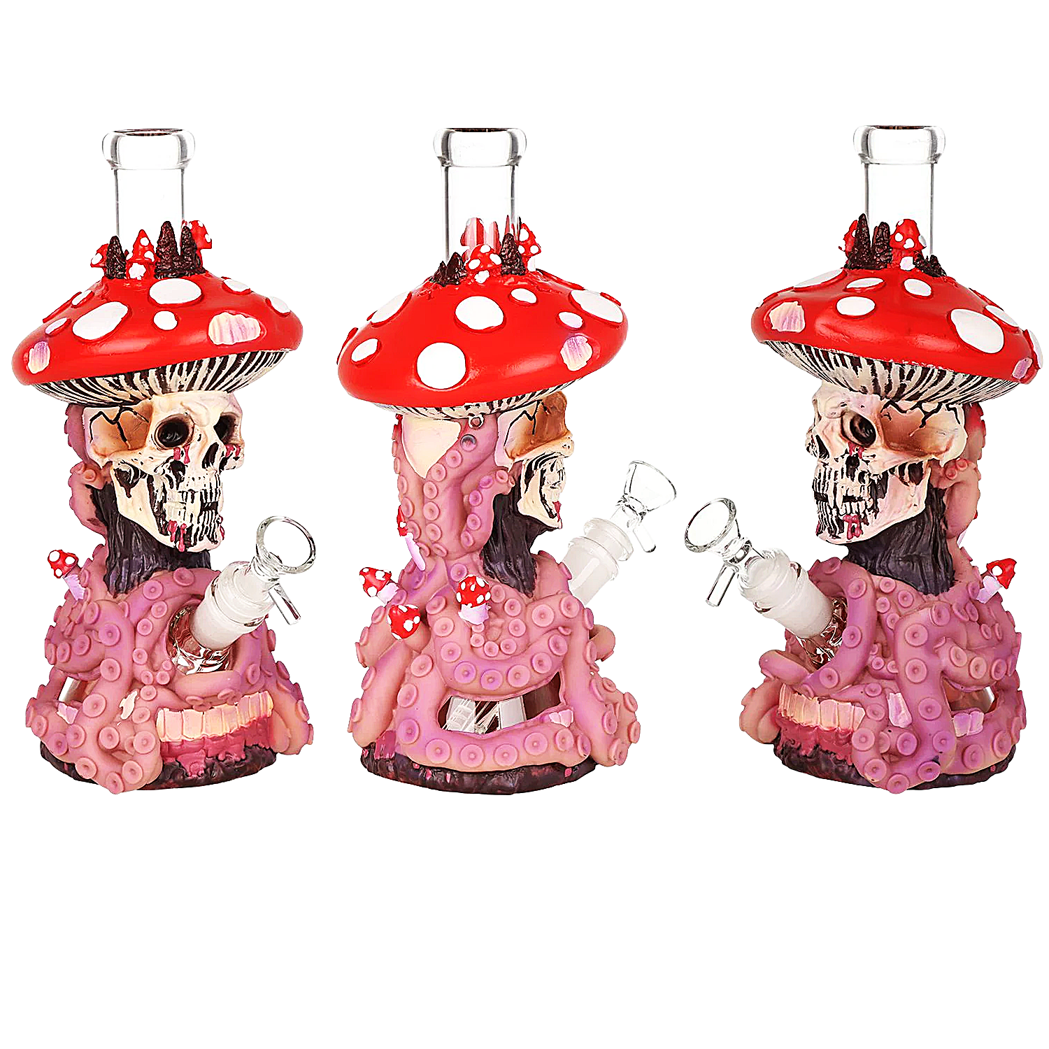 Silicone Skull Head With Mushroom Top And Octopus Tentacles Waterpipe (PCL8658) | 11 inches | Assorted Colors product image