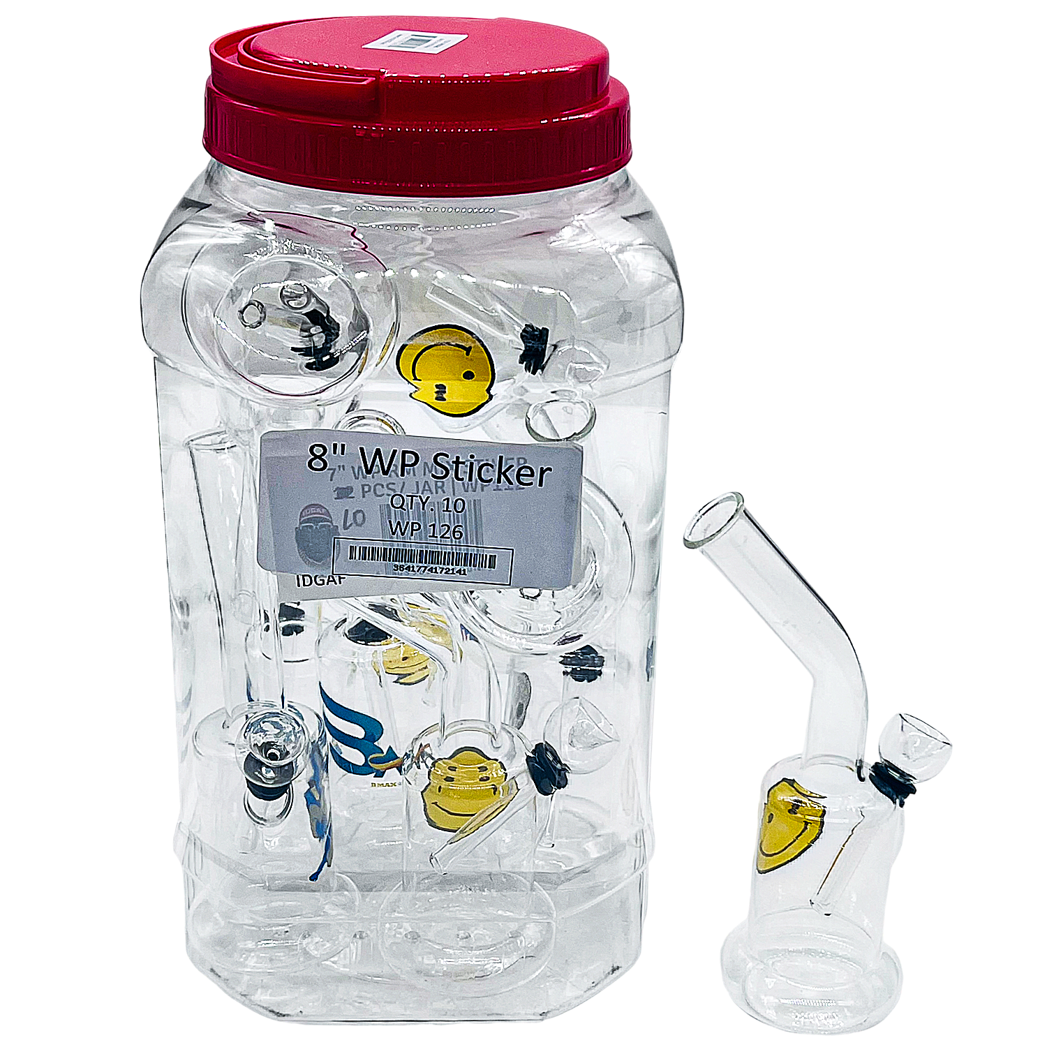 Smiley Faces Bell Shaped Bent Neck Waterpipe (WP126) | 8 inch | 10 Count Display product image