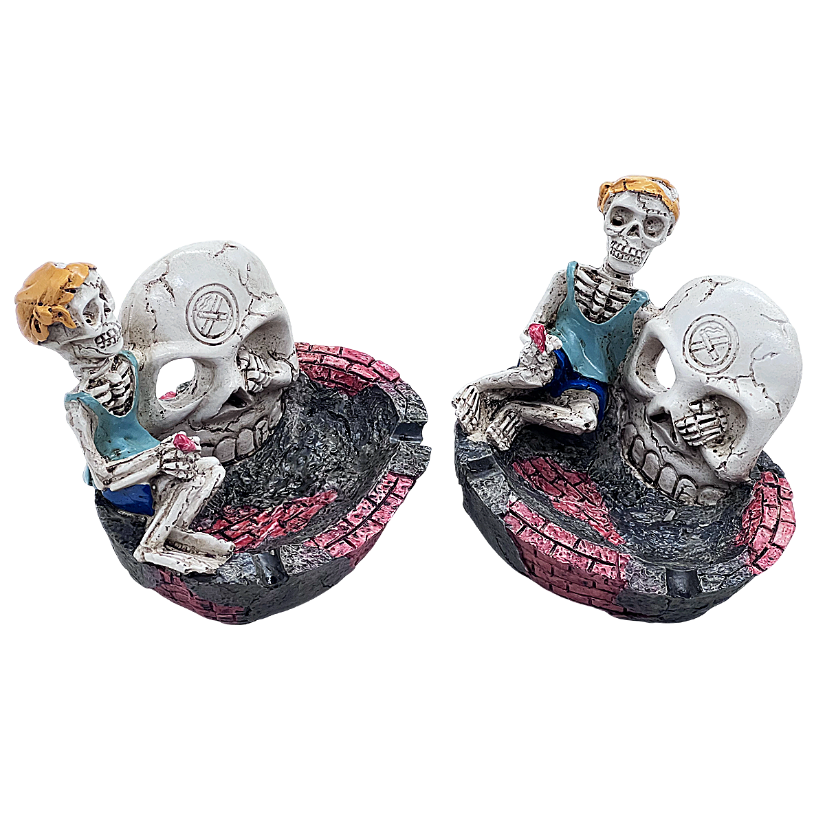 Smoking Skull Holding Skull Head Ashtray (ASH921) | 5.5 inches | Assorted Colors product image