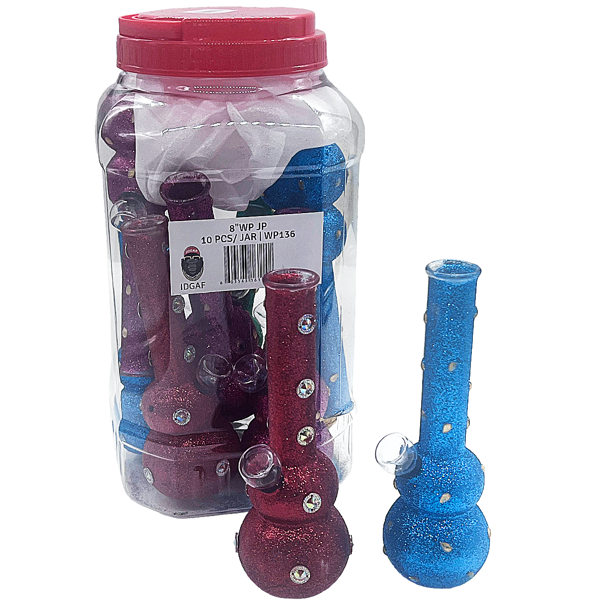 Sparkled Base Jewel Studded Mixed Designs Double Ball Shaped Waterpipe (WP136) | 8 inch | 10 Count Display - image 1 of 2