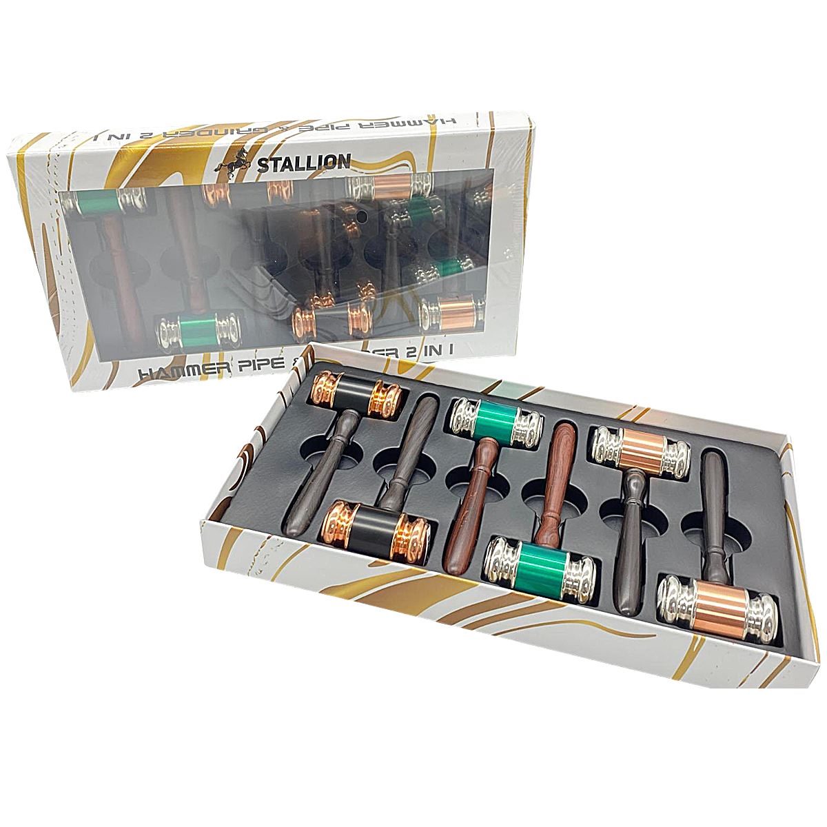  Stallion Hammer Pipe And Grinder 2 In 1 Set | 6 Count Display | Assorted Colors product image