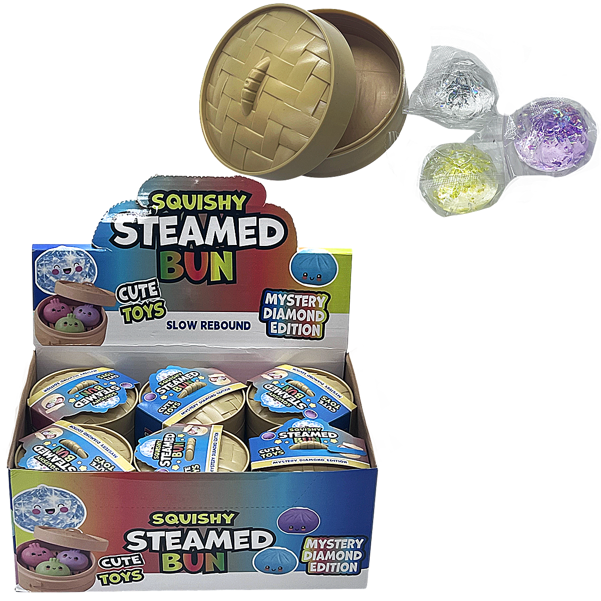 Steamed Bun Glitter Jelly Squishy Toy | 3 Pack | 12 Count Display product image