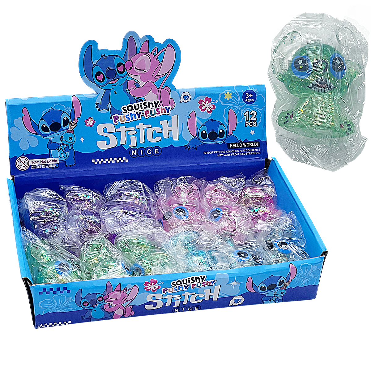 Stitch Cartoon Character Glittery Squishy Toy (TY035) | 12 Count Display | Assorted Colors product image
