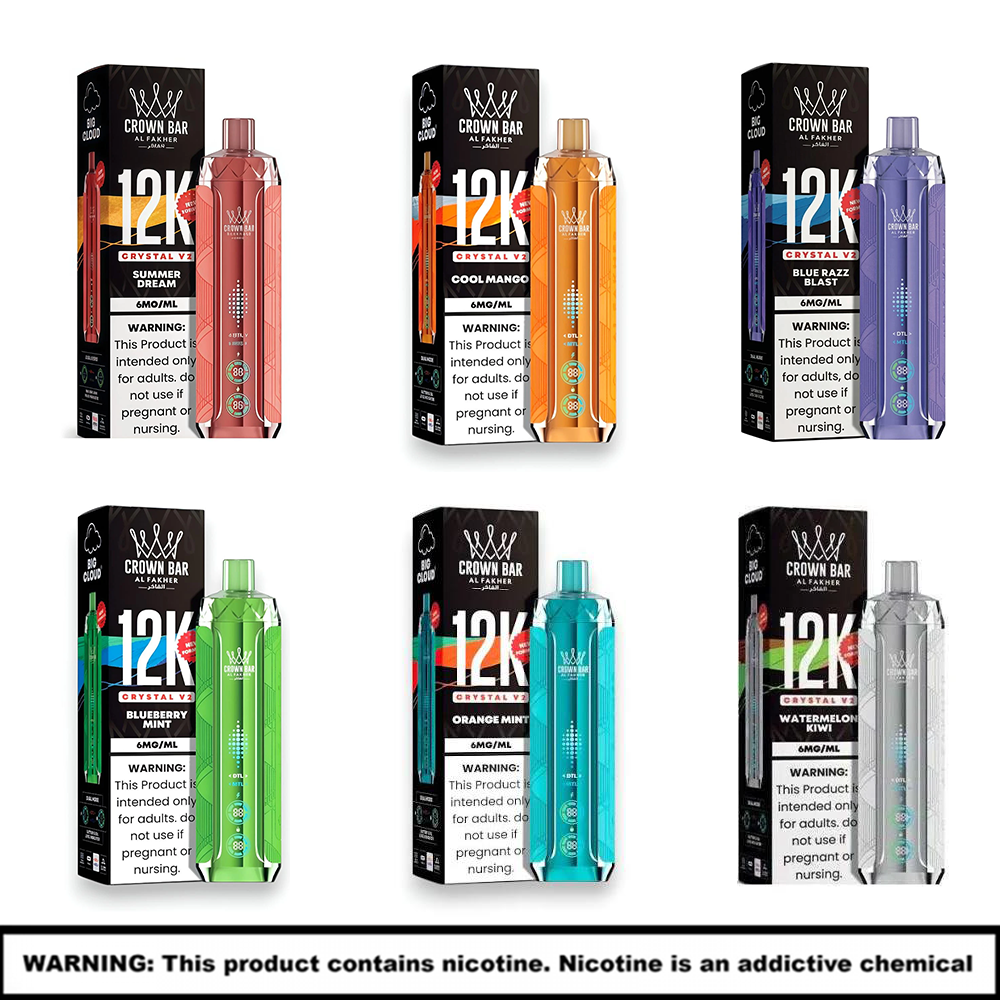 Al-Fakher Crown Bar Crystal V2 12K Rechargable Disposables | 5% Nicotine | 12000 Puffs | 5 Count Display product image